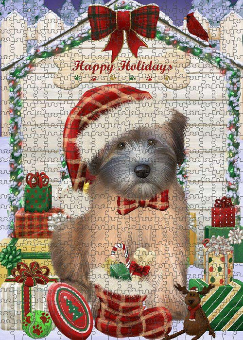 Happy Holidays Christmas Wheaten Terrier Dog With Presents Puzzle with Photo Tin PUZL62019