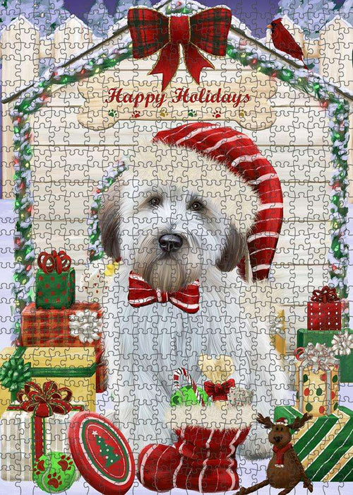 Happy Holidays Christmas Wheaten Terrier Dog With Presents Puzzle with Photo Tin PUZL62022