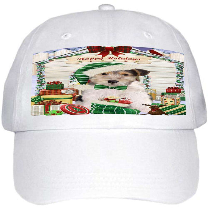 Happy Holidays Christmas Wire Fox Terrier Dog With Presents Ball Hat Cap HAT61830