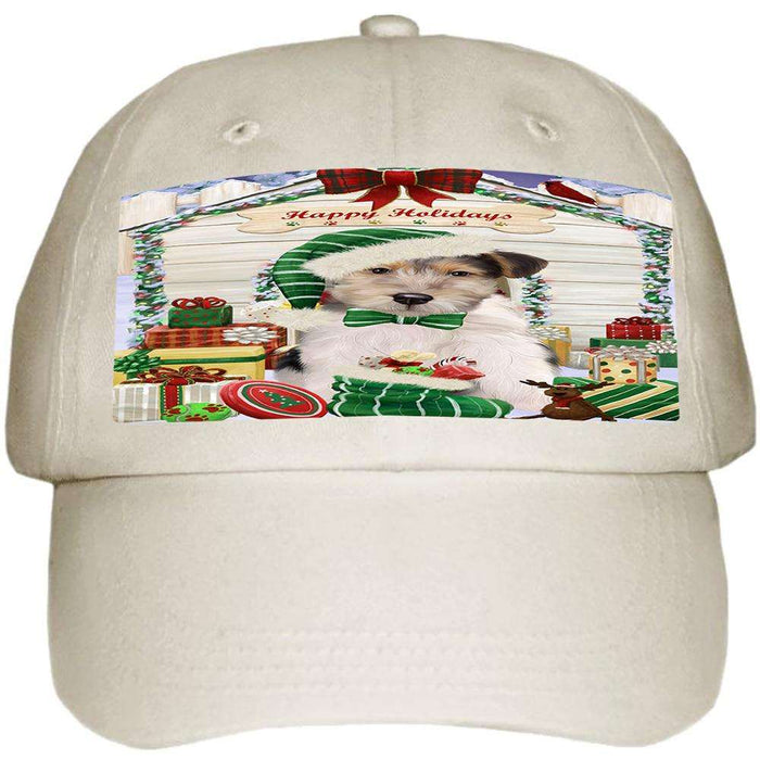 Happy Holidays Christmas Wire Fox Terrier Dog With Presents Ball Hat Cap HAT61830