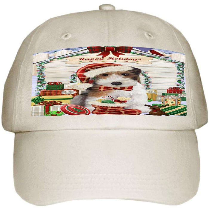 Happy Holidays Christmas Wire Fox Terrier Dog With Presents Ball Hat Cap HAT61833