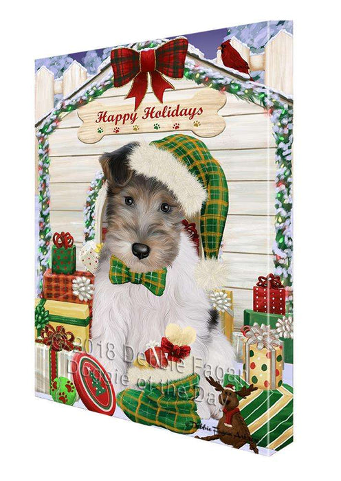 Happy Holidays Christmas Wire Fox Terrier Dog With Presents Canvas Print Wall Art Décor CVS91079