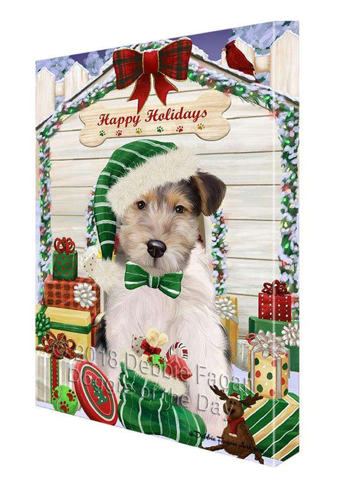 Happy Holidays Christmas Wire Fox Terrier Dog With Presents Canvas Print Wall Art Décor CVS91088