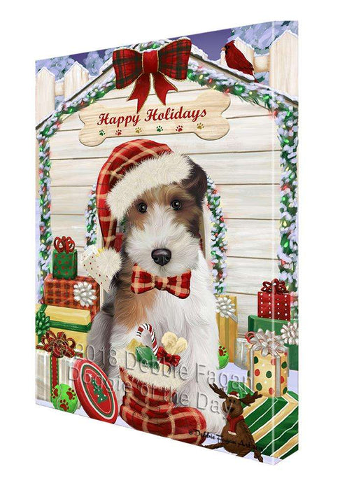 Happy Holidays Christmas Wire Fox Terrier Dog With Presents Canvas Print Wall Art Décor CVS91097
