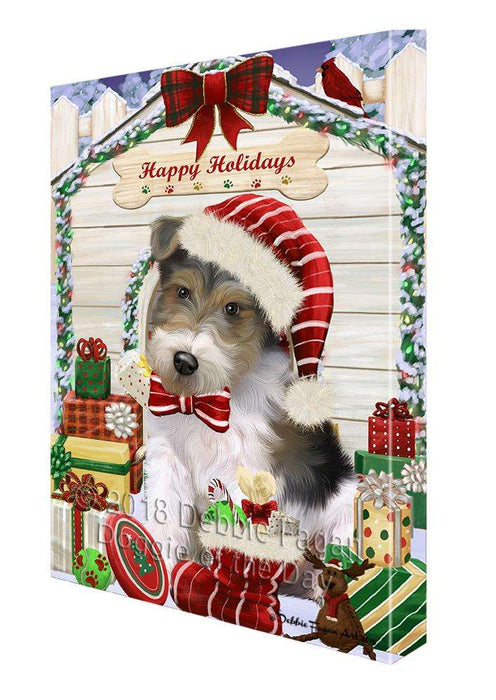 Happy Holidays Christmas Wire Fox Terrier Dog With Presents Canvas Print Wall Art Décor CVS91106