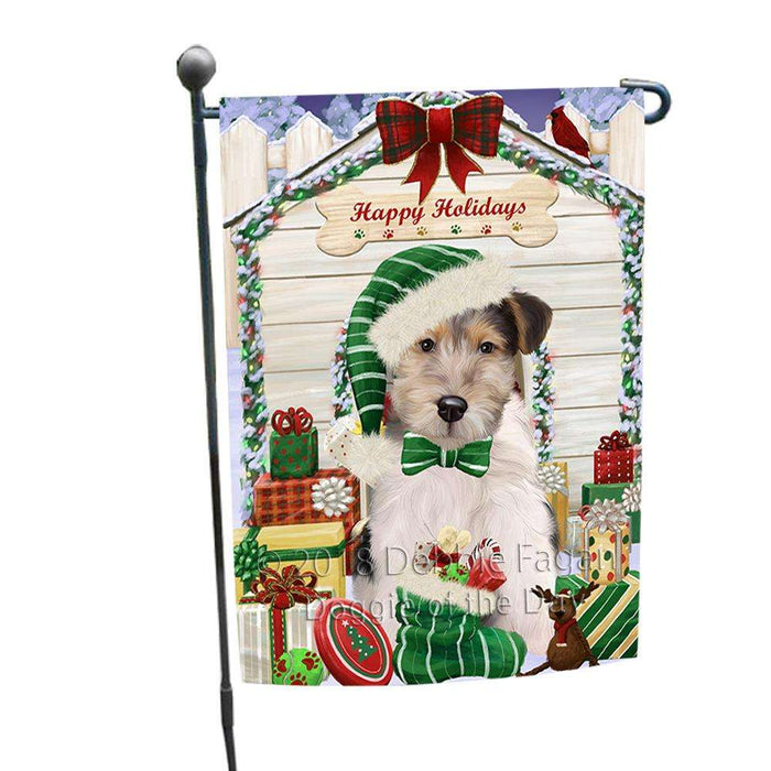 Happy Holidays Christmas Wire Fox Terrier Dog With Presents Garden Flag GFLG52644