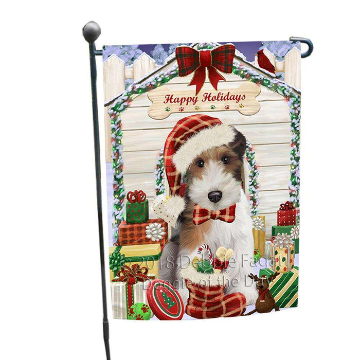 Happy Holidays Christmas Wire Fox Terrier Dog With Presents Garden Flag GFLG52645