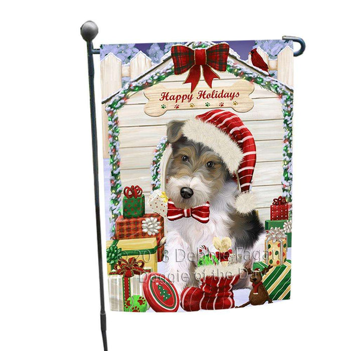 Happy Holidays Christmas Wire Fox Terrier Dog With Presents Garden Flag GFLG52646