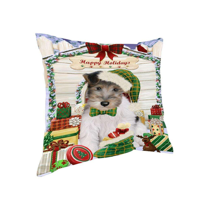 Happy Holidays Christmas Wire Fox Terrier Dog With Presents Pillow PIL66948