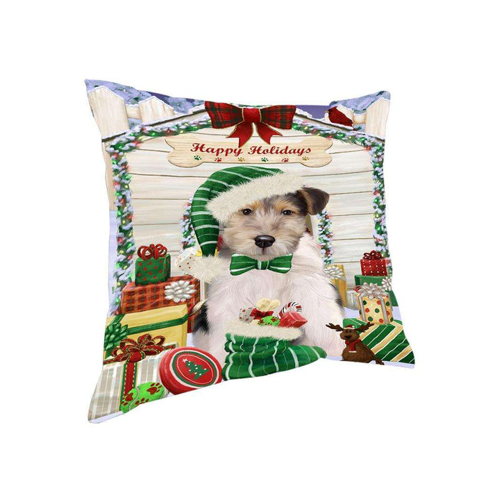 Happy Holidays Christmas Wire Fox Terrier Dog With Presents Pillow PIL66952