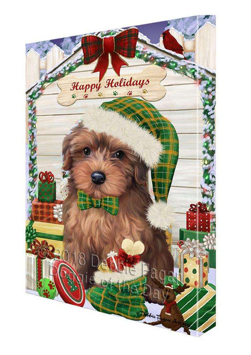 Happy Holidays Christmas Yorkipoo Dog House with Presents Canvas Print Wall Art Décor CVS81089