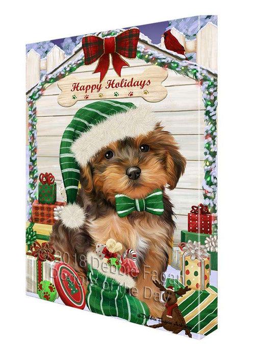 Happy Holidays Christmas Yorkipoo Dog House with Presents Canvas Print Wall Art Décor CVS81098