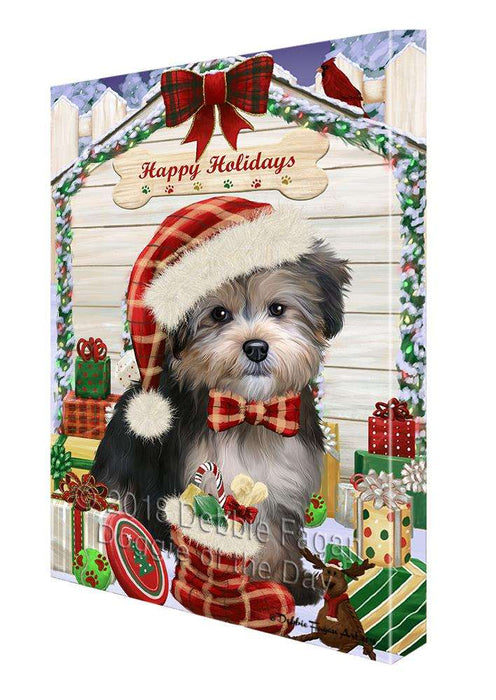Happy Holidays Christmas Yorkipoo Dog House with Presents Canvas Print Wall Art Décor CVS81107