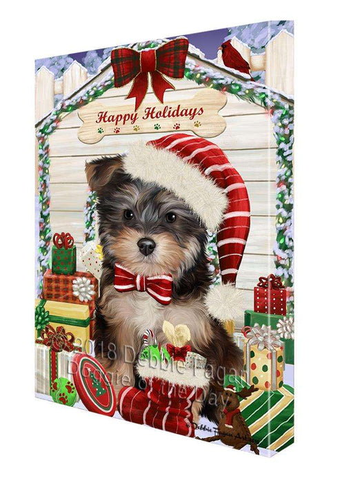 Happy Holidays Christmas Yorkipoo Dog House with Presents Canvas Print Wall Art Décor CVS81116