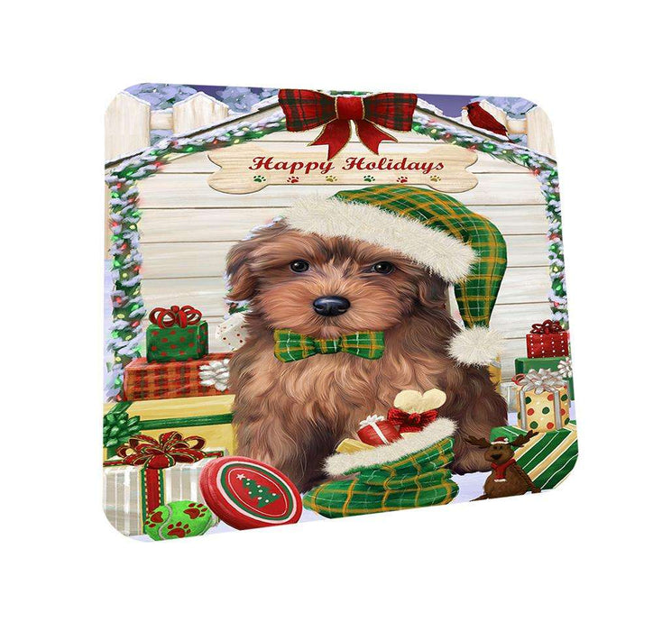 Happy Holidays Christmas Yorkipoo Dog House With Presents Coasters Set of 4 CST51495