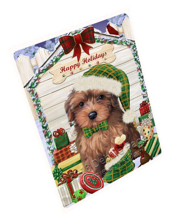 Happy Holidays Christmas Yorkipoo Dog House With Presents Magnet Mini (3.5" x 2") MAG58857