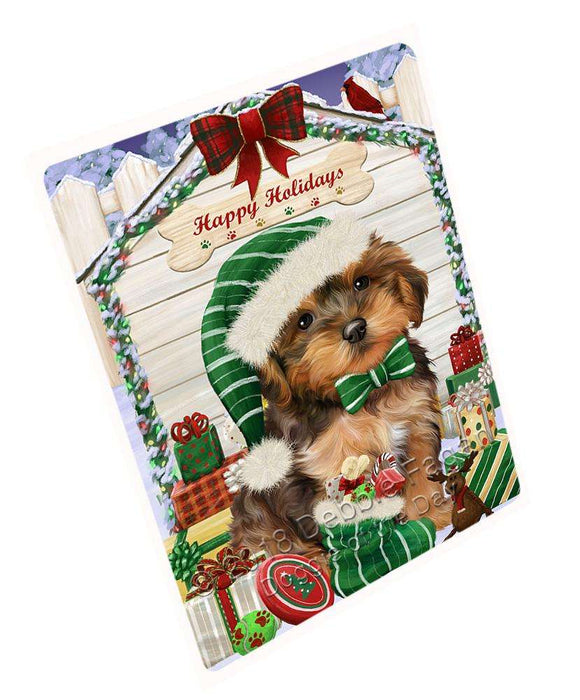 Happy Holidays Christmas Yorkipoo Dog House With Presents Magnet Mini (3.5" x 2") MAG58860