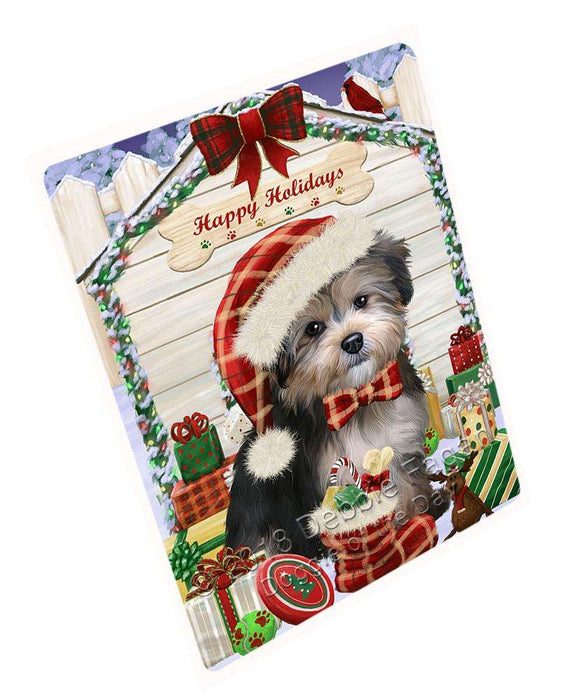 Happy Holidays Christmas Yorkipoo Dog House With Presents Magnet Mini (3.5" x 2") MAG58863