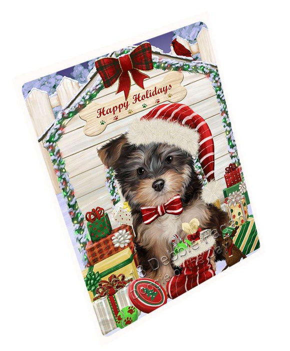 Happy Holidays Christmas Yorkipoo Dog House With Presents Magnet Mini (3.5" x 2") MAG58866