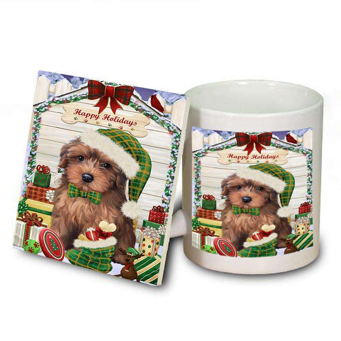 Happy Holidays Christmas Yorkipoo Dog House With Presents Mug and Coaster Set MUC51528