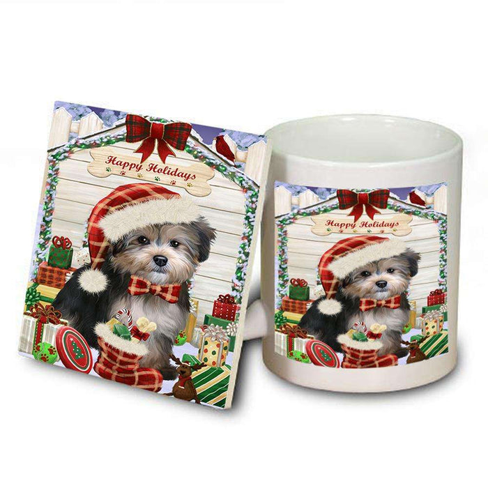 Happy Holidays Christmas Yorkipoo Dog House With Presents Mug and Coaster Set MUC51530