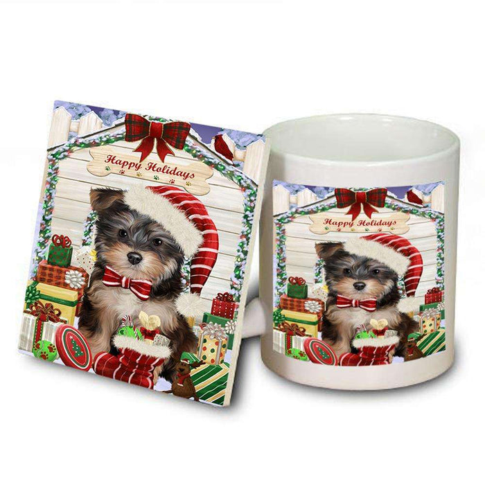Happy Holidays Christmas Yorkipoo Dog House With Presents Mug and Coaster Set MUC51531