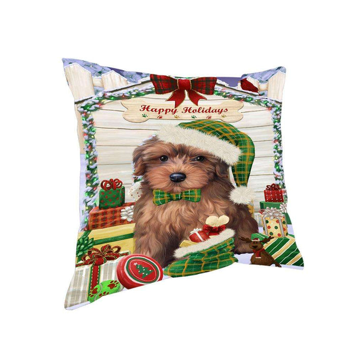 Happy Holidays Christmas Yorkipoo Dog House with Presents Pillow PIL62508