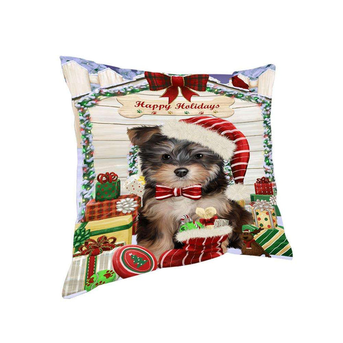 Happy Holidays Christmas Yorkipoo Dog House with Presents Pillow PIL62520
