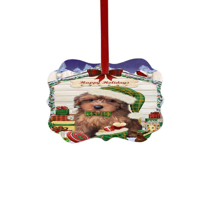 Happy Holidays Christmas Yorkipoo House With Presents Double-Sided Photo Benelux Christmas Ornament LOR49998