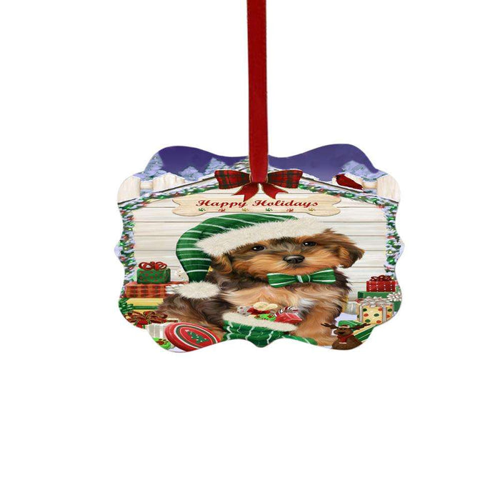Happy Holidays Christmas Yorkipoo House With Presents Double-Sided Photo Benelux Christmas Ornament LOR49999