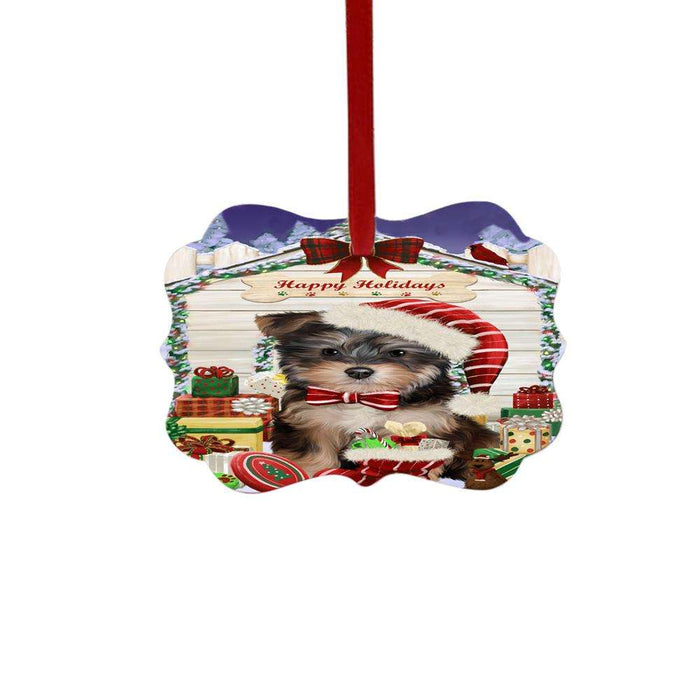 Happy Holidays Christmas Yorkipoo House With Presents Double-Sided Photo Benelux Christmas Ornament LOR50001