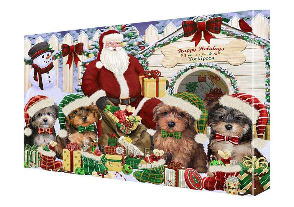 Happy Holidays Christmas Yorkipoos Dog House Gathering Canvas Print Wall Art Décor CVS80531