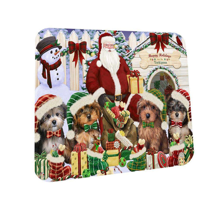 Happy Holidays Christmas Yorkipoos Dog House Gathering Coasters Set of 4 CST51433