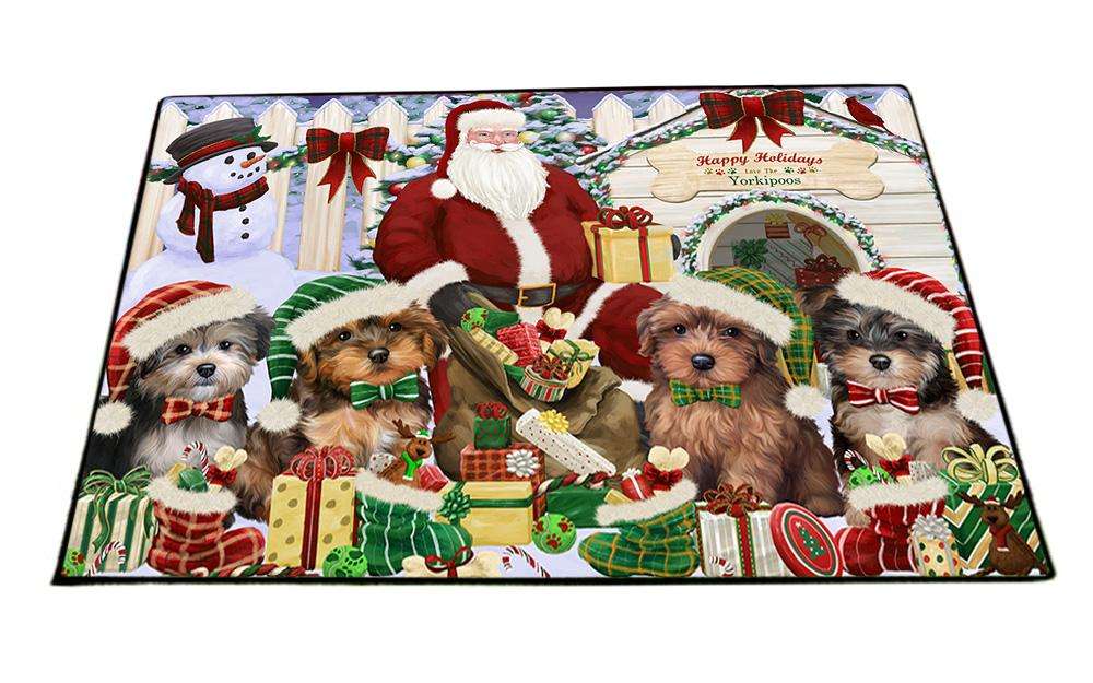 Happy Holidays Christmas Yorkipoos Dog House Gathering Floormat FLMS51177
