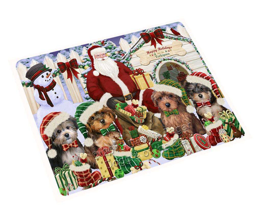 Happy Holidays Christmas Yorkipoos Dog House Gathering Large Refrigerator / Dishwasher Magnet RMAG69342