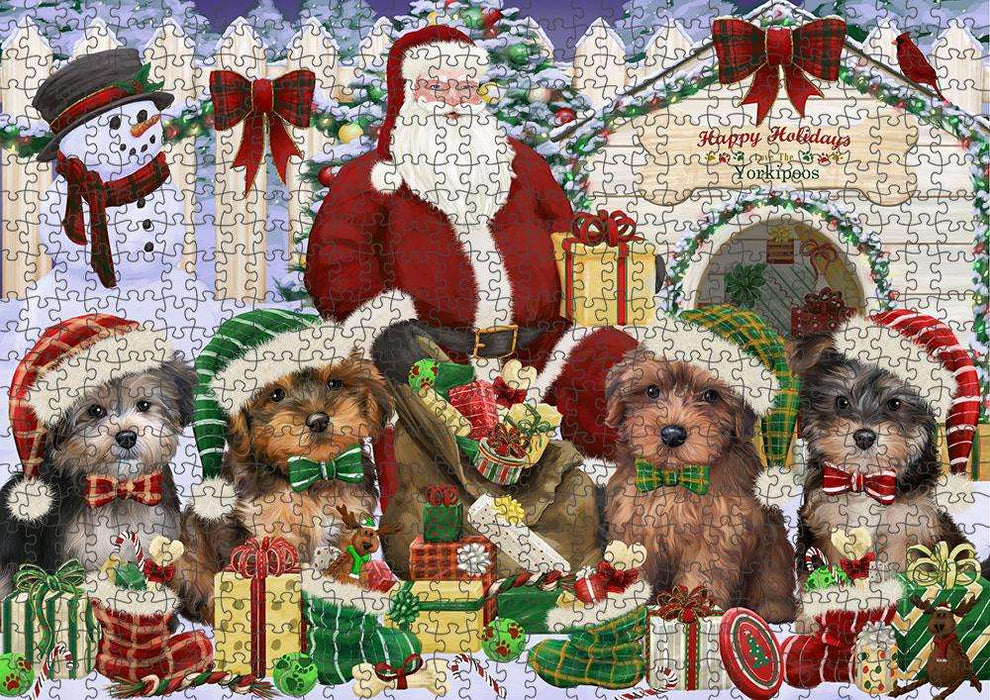 Happy Holidays Christmas Yorkipoos Dog House Gathering Puzzle with Photo Tin PUZL58509