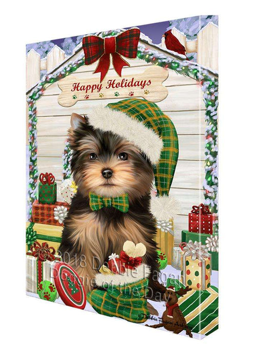 Happy Holidays Christmas Yorkshire Terrier Dog House with Presents Canvas Print Wall Art Décor CVS81125