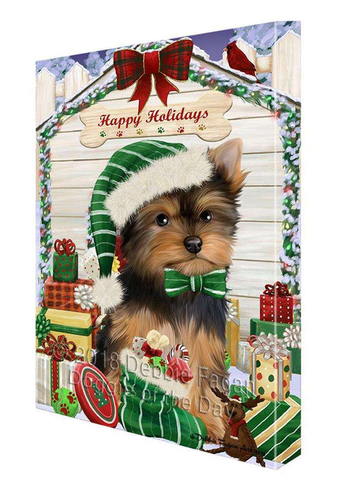 Happy Holidays Christmas Yorkshire Terrier Dog House with Presents Canvas Print Wall Art Décor CVS81134