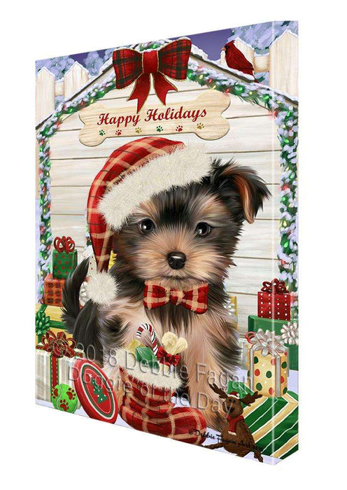 Happy Holidays Christmas Yorkshire Terrier Dog House with Presents Canvas Print Wall Art Décor CVS81143