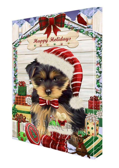 Happy Holidays Christmas Yorkshire Terrier Dog House with Presents Canvas Print Wall Art Décor CVS81152