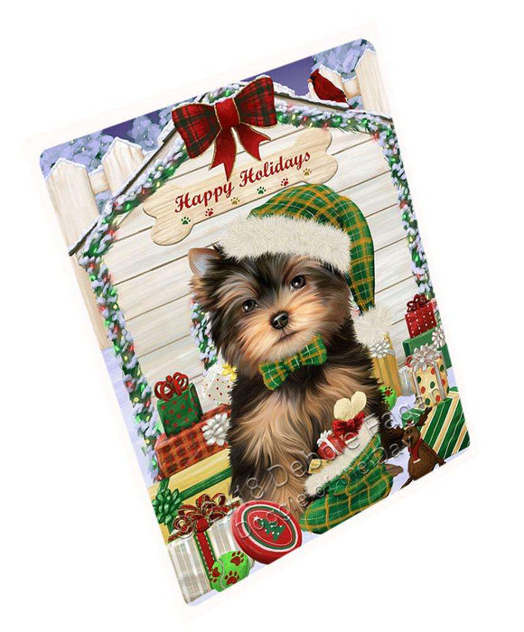 Happy Holidays Christmas Yorkshire Terrier Dog House with Presents Cutting Board C58869