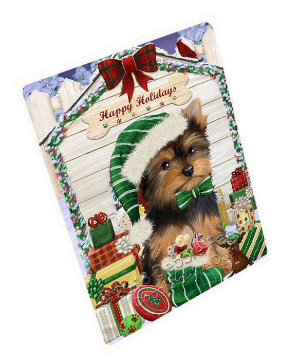 Happy Holidays Christmas Yorkshire Terrier Dog House with Presents Cutting Board C58872