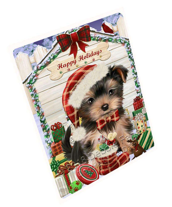 Happy Holidays Christmas Yorkshire Terrier Dog House with Presents Large Refrigerator / Dishwasher Magnet RMAG69750
