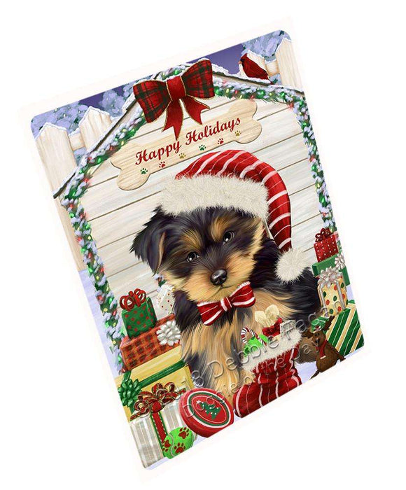 Happy Holidays Christmas Yorkshire Terrier Dog House With Presents Magnet Mini (3.5" x 2") MAG58878