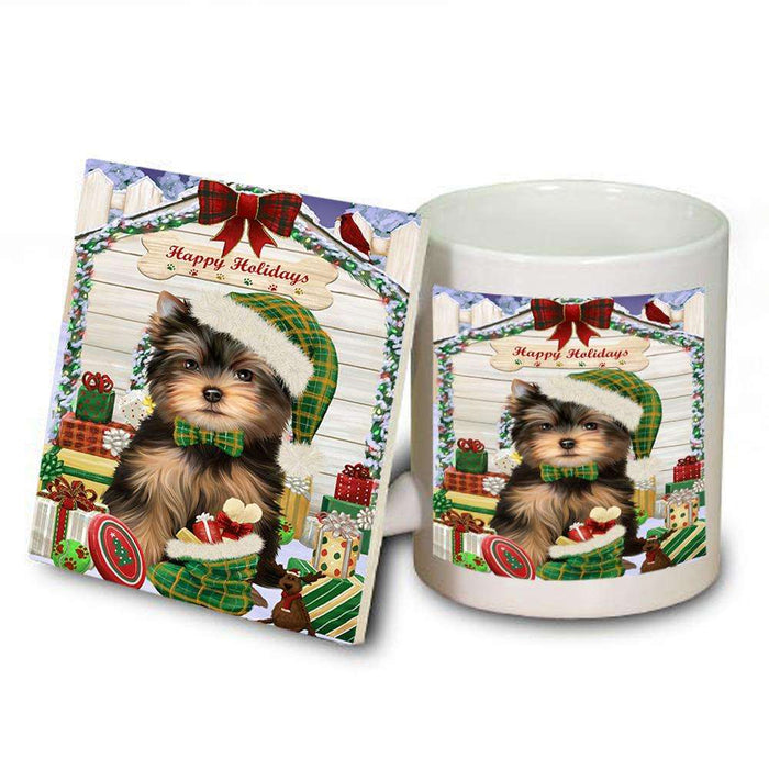 Happy Holidays Christmas Yorkshire Terrier Dog House With Presents Mug and Coaster Set MUC51532