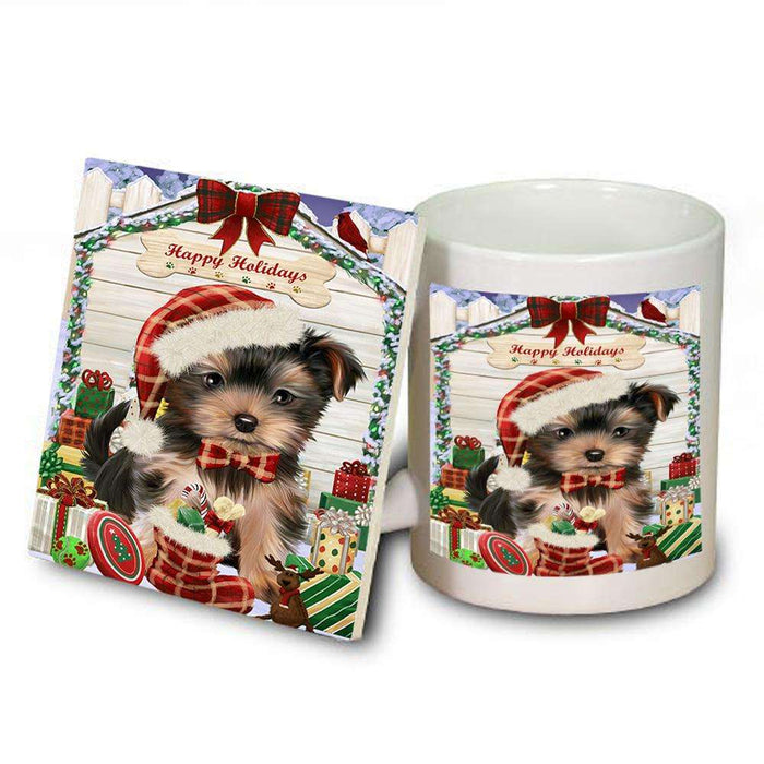 Happy Holidays Christmas Yorkshire Terrier Dog House With Presents Mug and Coaster Set MUC51534