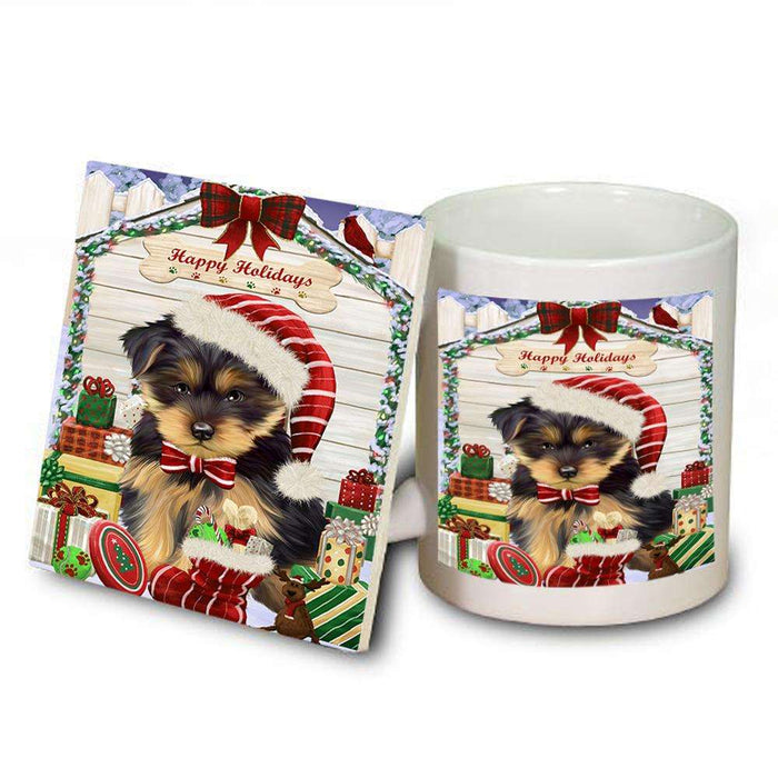 Happy Holidays Christmas Yorkshire Terrier Dog House With Presents Mug and Coaster Set MUC51535