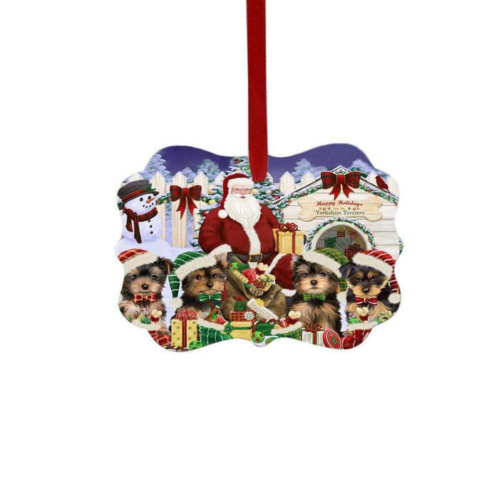 Happy Holidays Christmas Yorkshire Terriers Dog House Gathering Double-Sided Photo Benelux Christmas Ornament LOR49737