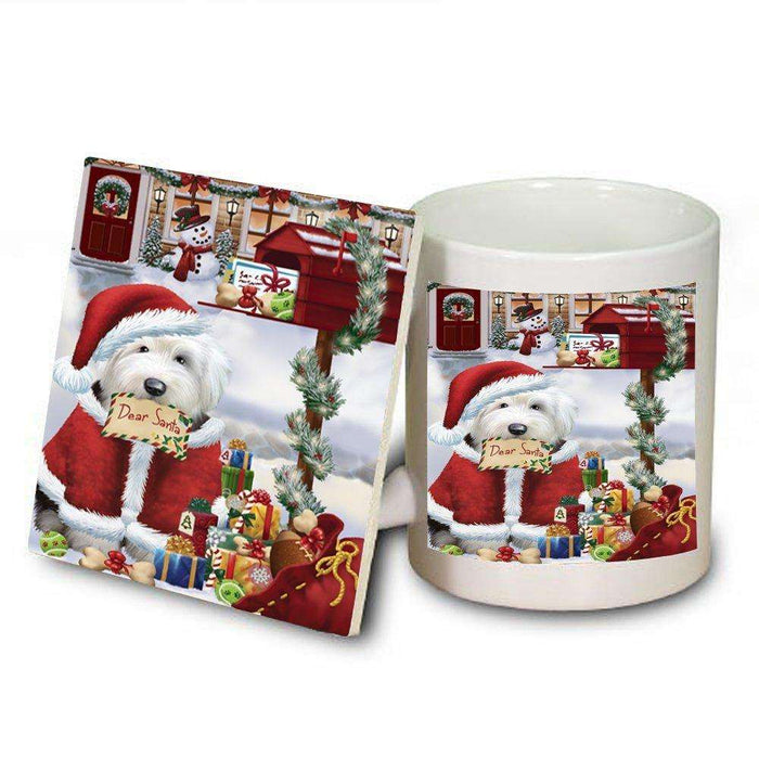 Happy Holidays Mailbox Old English Sheepdog Christmas Mug and Coaster Set MUC0023