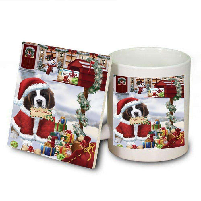 Happy Holidays Mailbox Saint Bernard Dog Christmas Mug and Coaster Set MUC0024
